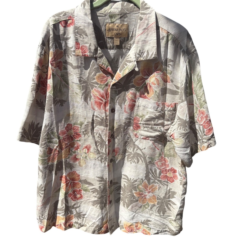 Havana Jacks Cafe‎ Mens XL Hawaiian Aloha Floral Short Sleeve Button Down Shirt